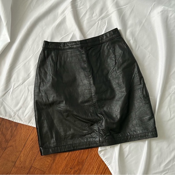Vintage Dresses & Skirts - Vintage Black Leather Mini Skirt